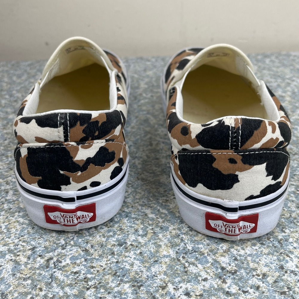 Vans Slip On Shoes Mens 6 Womens 7.5 Brown Cow Print Canvas Animal Sneakers - Picture 2 of 13